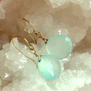 Blue Green Faceted Quartz Gold Wire Earrings